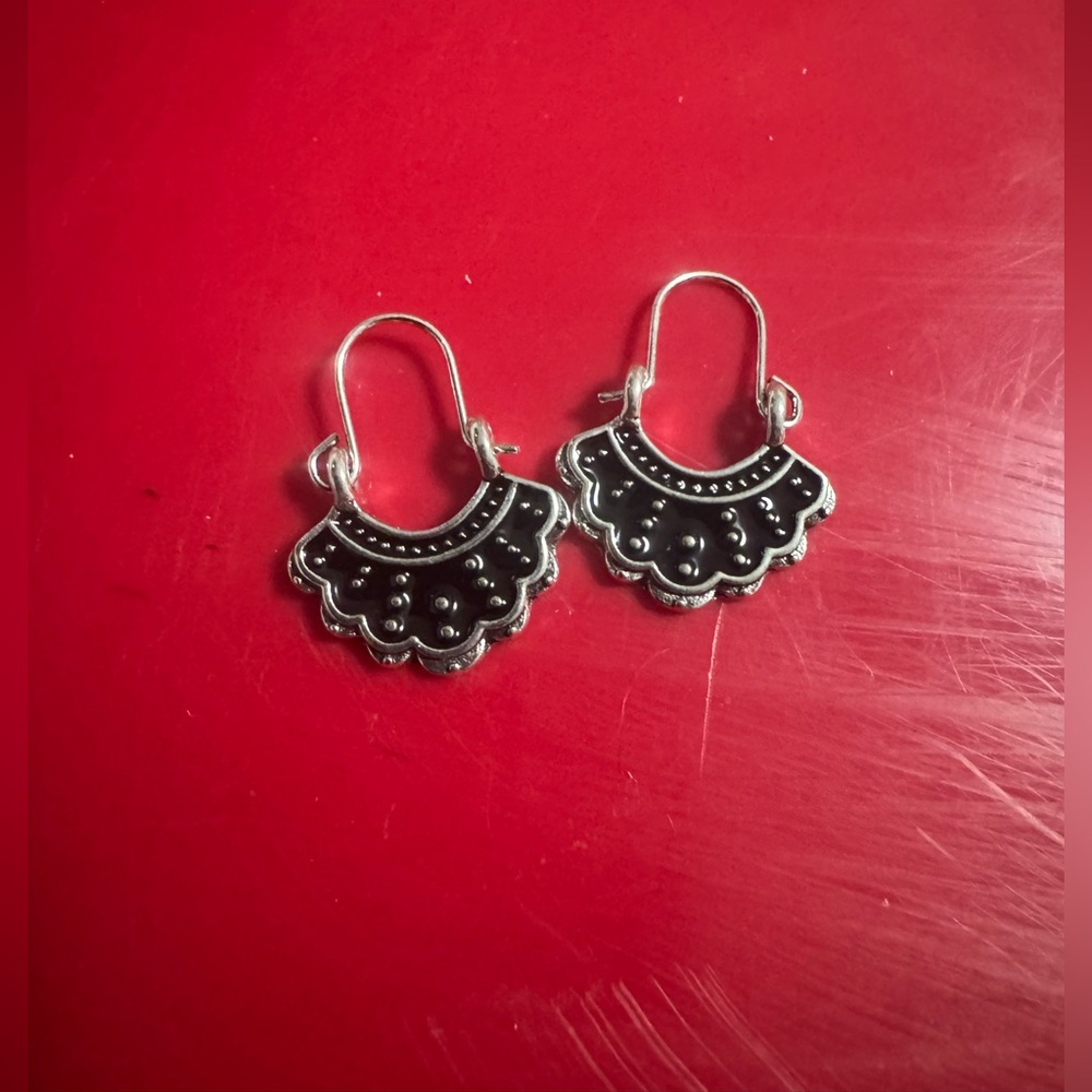 Silver-Accent Black Scalloped Drop Earrings - Women Jewelry